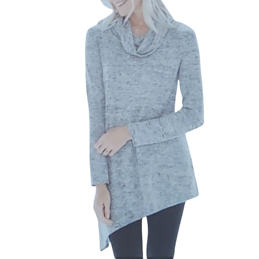 Soma-NWT-Brushed Knit Funnel Tunic-Buttery Soft-Gray-Asymmetrical-Lagenlook-L